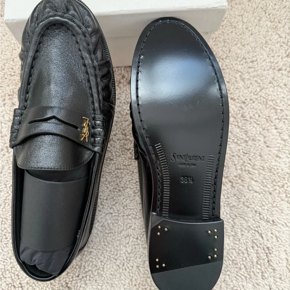 Brand New NBW Saint Laurent Le Loafers with Gold YSL Accent - Picture 2 of 5